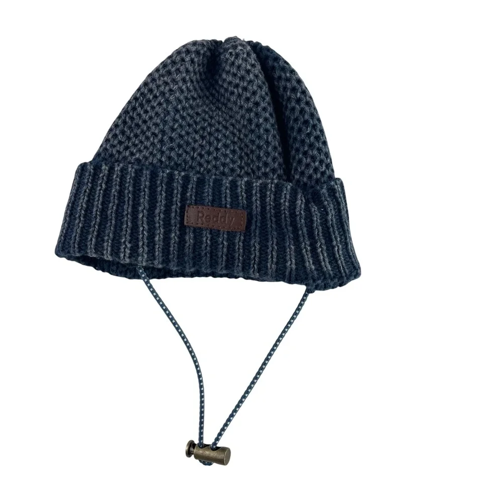 Reddy Dog Blue Gray Knit Beanie Hat with Ear Flaps and Drawstring S/M‎